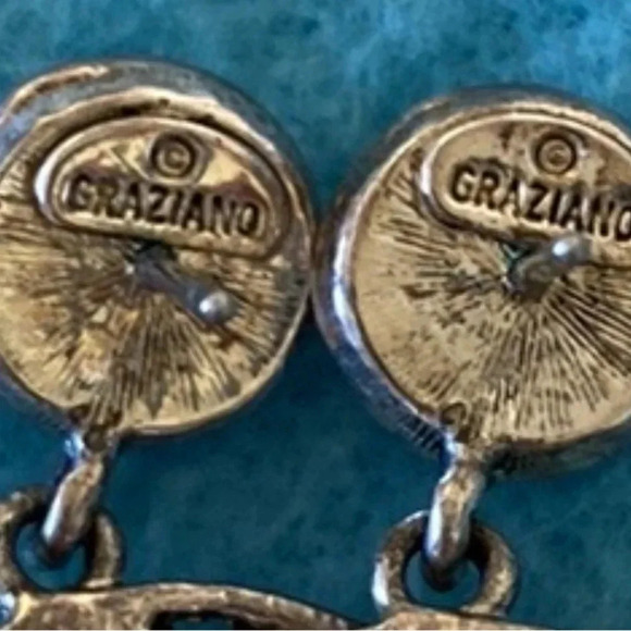 GRANZIANO Pierced earrings silver filigree coins small gems boho makers mark - Picture 4 of 7